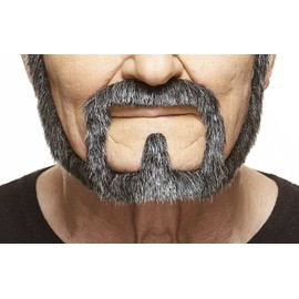 Mustaches Self Adhesive Squatter Fake Beard, Novelty, False Facial Hair, Costume Accessory for Adults, Salt and Pepper Color