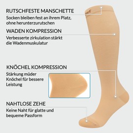 360 Relief Compression Socks for Men and Women - 1 Pair Compression Socks Plain for Sports, Running, Flight, Travel, Jogging, Cycling, Knee Socks, L/XL Beige with Laundry Net