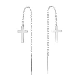 AeraVida Expression of Faith Cross and Chain .925 Sterling Silver Slide-Through Dangle Earrings