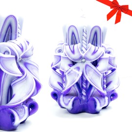 Carved Candle Artisan, Handcrafted Decorative Dipped Candle, Home Decor, Fancy Unique Birthday Gift, Thanksgiving Gift, Christmas Large Candle, Present for mom, Purple, Lavender Flower 5"
