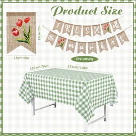 Sawysine 50 Sets Fresh Off the Market Bridal Shower Decorations 50 Pulp Fiber Berry Basket with Deli Paper Sheets 1 Green Gingham Tablecloth and 1 Banner for Farmers Market Engagement Party Supplies