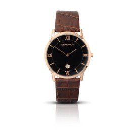 Sekonda Men's Quartz Watch with Black Dial Analogue Display and Brown Leather Strap 3207.27