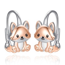 Fox Hoop Earrings for Women Sterling Silver Small Animal Leverback Hoop Earrings Fox Earrings Huggie Hoop Earrings for Sensitive Ears Fox Jewelry Gifts for Daughter