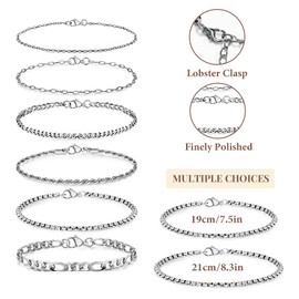 ZENGSING Men's Bracelets Set of 6 Stainless Steel Bracelets for Men Silver Cuban Chain Bracelet Figaro Link Chain Rope Link Chain Curb Bracelet Set Men's Gifts