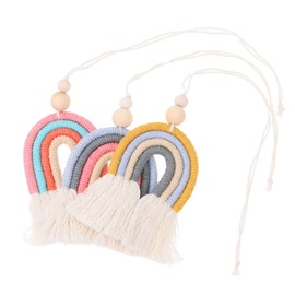 CORHAD 3pcs Hand-Woven Rainbow Car Pendant Macrame Hanging Decor for Auto Interior Charming Bohemian Style Cotton Rope Accessories for Home and Car Decor