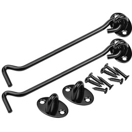 Litensh 2PCS Barn Door Hook Lock, Gate Door Hook and Eye Latch, Cabin Hooks and Eye Latch Lock Cabinet Latche, Swivel Window Hook for Sliding Door Bedroom Bathroom Windows Gates Black, 8 Inch