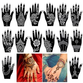 Xmasir 14 Piece India Henna Tattoo Stencil Set for Women Girls Hands Finger Body Paint Glitter Tattoo and Air Brush Tattoo Temporary Tattoo Stencils