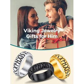 Supcare Men's Ring Stainless Steel Viking Luhn Rune Finger Ring for Men Punk Viking Jewellery Signet Ring Hip Hop Band Ring Gothic Vintage Statement Ring Fashion Hcmuck for Birthday Anniversary,