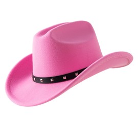 Jastore Kids Western Hats Boys Girls Cowboy Cowgirl Hat Felt Fedora Hat with Belt Buckle (US, Age, 5 Years, 10 Years, Dark Pink)