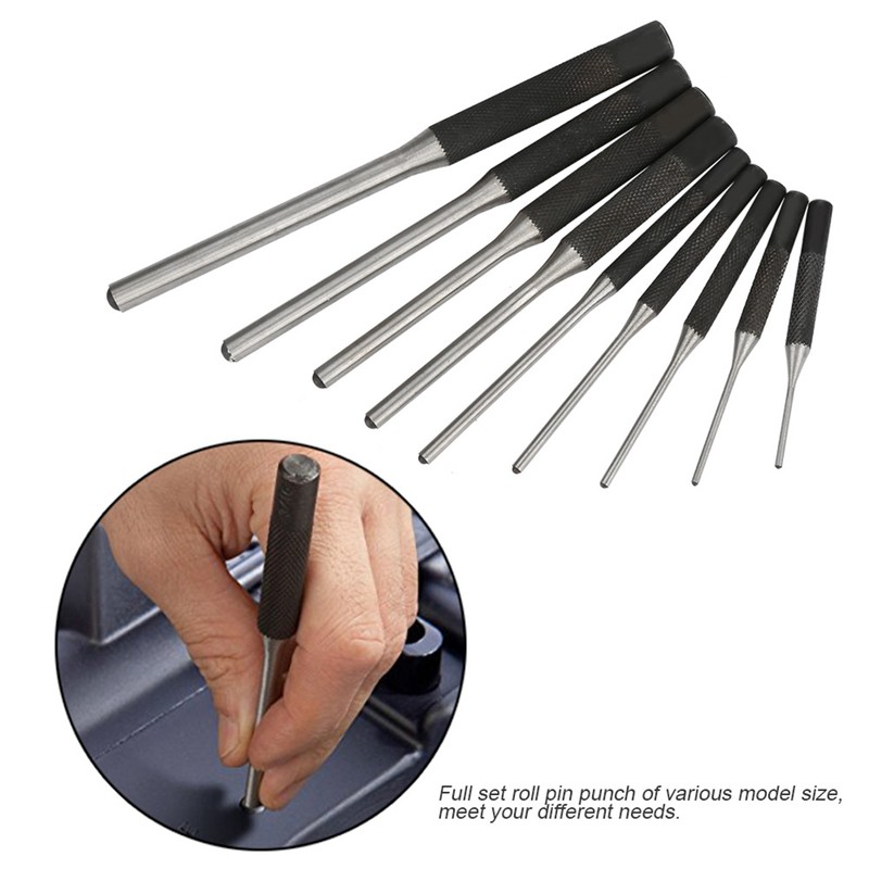 9PCS Durable Steel Roll Pin Punch Set Mechanics Professional Tool