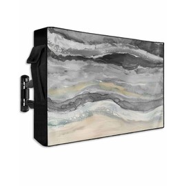 Lsrtoss Outdoor TV Cover 52-55 Inch Weatherproof, Grey Coastal Outdoor TV Enclosure with Zipper & Roll Up Front Flap, Summer Beach Nautical Abstract Art Waterproof TV Covers for Outside Flat Screen TV