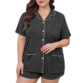 SWOMOG Women Plus Size Pajamas Set Short Sleeve Lounge Sets Button Down Pjs Sets Soft Short Sleeve Pajamas with 2 Pockets