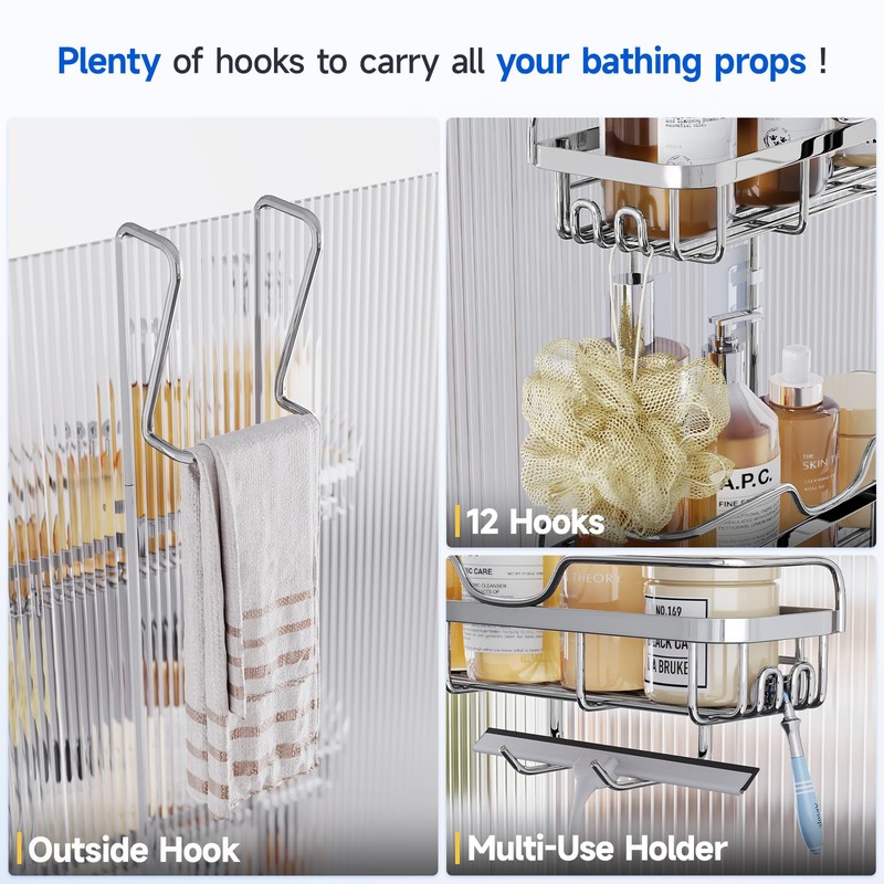 Shower Caddy Over the Door Organizer: Bath Rack Hanging Over