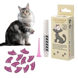 IRWU Cat Nail Caps with Glue - 20pcs Pet Kitten Cat Claw Caps Cat Claw Covers for Small Medium Large Cats - Rose Red XS
