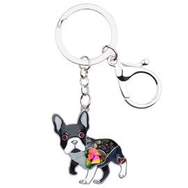 LONYOO Novelty French Bulldog Keychain Enamel Zinc Alloy Rhinestone Charms Cute Puppy Gifts for Women Girl Key Purse Keyring (Grey)