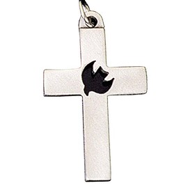 Thick, Boxed Cross With Cutout Dove Center Pewter 24-Inch Pendant Necklace