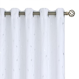BGment White Blackout Curtains 60 Inches Wide for Bedroom/Living Room, Room Darkening Thermal Insulated Grommet Window Drapes with Line and Dots Pattern, 2 Panels, Each Panels 60 x 63 Inch