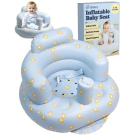 Todale Inflatable Baby Seat 3-24 Months - Inflatable Sit me Up Chair with Seat Belt, Built-in Pump, Christmas Gift Floor Toddler Chair for Boys & Girls - Baby Bouncer with Head Support, Bear Blue