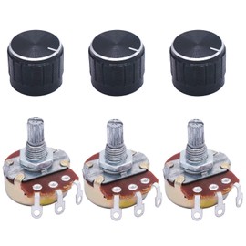 TWTADE / 3pcs wh138 5k ohm Potentiometer Single Turn Rotary Linear Variable Potentiometer +3pcs black Aluminum alloy knob