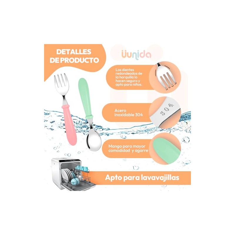 uunida baby 2 Sets de Cubiertos para Niños de Acero