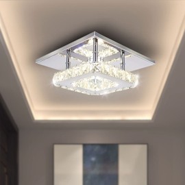 diisunbihuo Modern Crystal Chandelier 7.9 Inches Led Ceiling Light Mini Square Flush Mount Ceiling Light for Bedrooms Dinning Rooms Hallway(Changeable Color,15W)