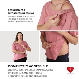 Post Surgery Shirt with Discreet Left & Right Side Snap Access (L, Clay Pink)
