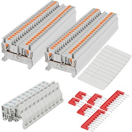 Saysurey DIN Rail Terminal Block Twin Spring Terminal Connectors Push in Type PT Screwless Wire Wiring Connector with 10 Covers 10 End Stops 6 Jumpers (ST2-2.5/1x1,76 Pcs)