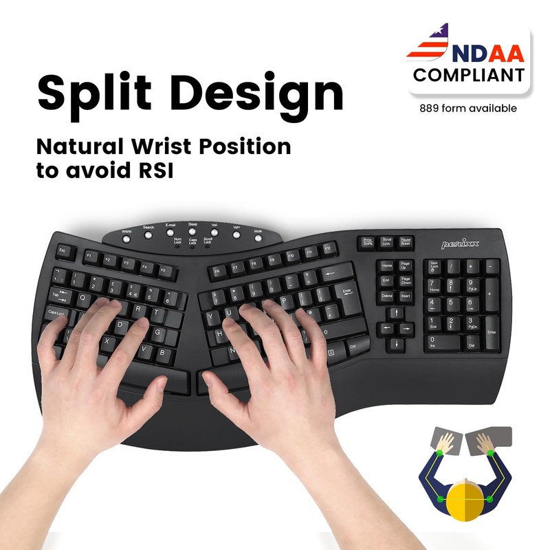 Perixx Perixx Periboard-612B Wireless Ergonomic Split Keyboard with Dual Mode