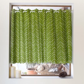 W4002430 Cafe Curtain, Laminated for Small Windows, Stylish, Blindfold, 27.6 inches (70 cm) x Width 55.1 inches (140 cm), Bath, Green, Feather Pattern, Geometric Style Decor