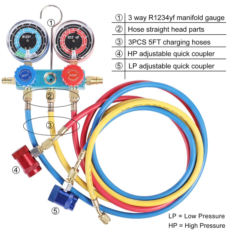 YSTOOL 3 Way AC Manifold Diagnostic Gauge Air Conditioner R1234yf