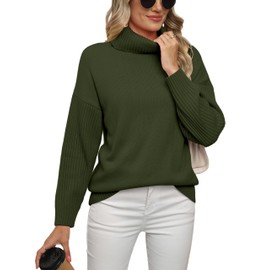 Jouica Womens Turtle Neck Chunky Sweatshirt Warm Loose Fitting Oversized Tunic Sweater for Maternity Ladies Tops,Amy Green,XX-Large