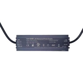 LED Driver 100W 12V UL Listed Transformer, Waterproof IP67 Power Supply, 100-130V AC to 12V DC Low Voltage Adapter for Outdoor Use