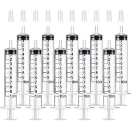 Pack of 10 10 ml Plastic Syringes, Needles, Individually Packed, for Feeding Pets, Scientific Laboratories, Liquid Measurement, Colostrum Syringe
