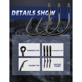 BLUEWING Ganchos circulares de desplazamiento de amplio hueco, 25 ganchos de pesca de acero de alto carbono, ganchos de pesca extra afilados para pesca de agua dulce y salada, tamaño 1/0, 25 unidades