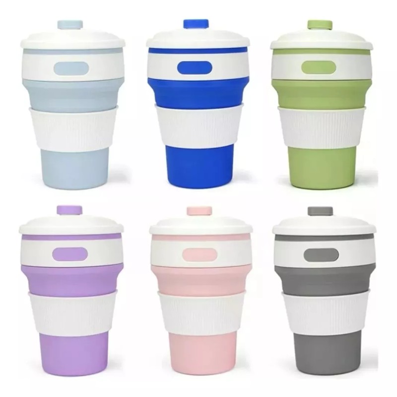CL Taza Café Vaso Plegable De Silicon Con Tapa Y