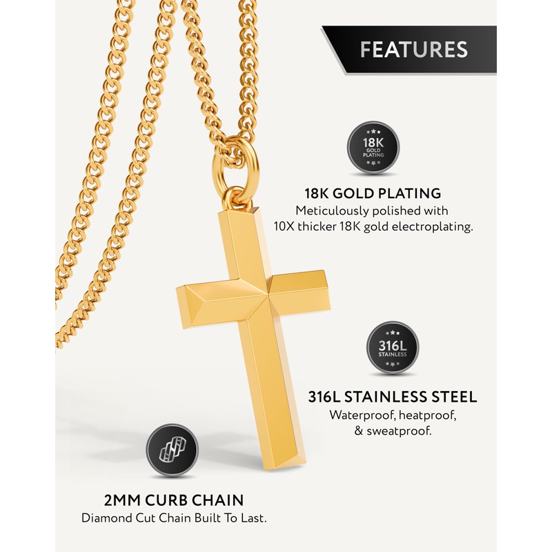 RTZN® Gold Cross Necklace For Men – 18K Mens Gold