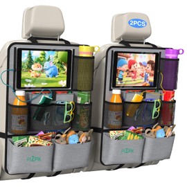 Back Seat Car Organizer,Kick Mats Back Seat Protector with 12 Storage Pockets with 11'' Touch Screen Tablet Holder,Car Organizers and Storage for kids,Travel Accessories,Gray-2 Psc