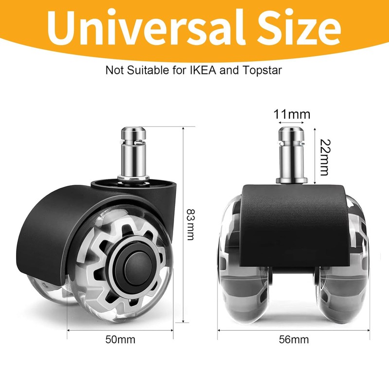GIONAR Office Chair Wheels Set of 5, 11x22mm Rubber Castors