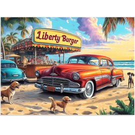 500 Piece Puzzle for Adults, Beach Store Puzzle, Recycled Cardboard Car Dog Jigsaw Puzzles 500 Pieces, Challenging Puzzles Game Home Decor Birthday Party Gift Toy for Kids Seniors 20.5 * 15 inch