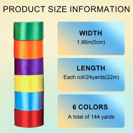 Dulynva 6 Farben Satinband 50mm Breit x 22m Seidenbänder Bunt Geschenkband Schleifenband Große Stoffband Dekoband für Geschenkverpackungen Hochzeit Basteln DIY Nähen Geburtstag Stuhl Party