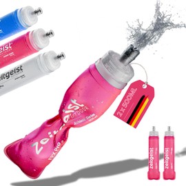 zeitgeist OUTDOOR Soft Flask 500 ml FRX Pro (Set of 2) Running Bottle, TPU, BPA-Free, Folding Bottle, Foldable Water Bottle for Running, Trail, Running, Cycling, Jogging, Sports (Pink)