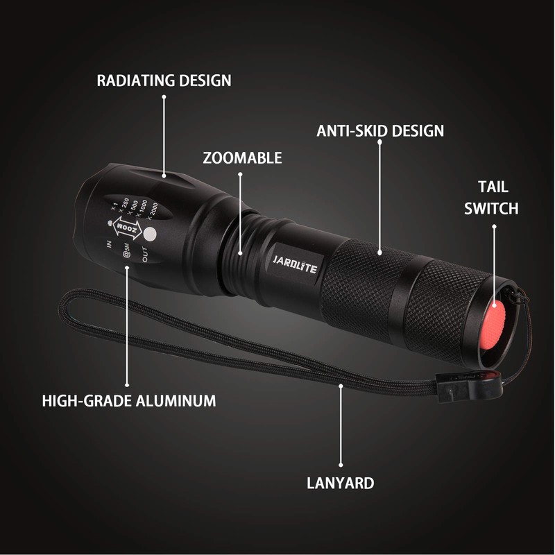 JARDLITE LED Emergency Handheld Flashlight with Adjustable Focus, Water Resistant,