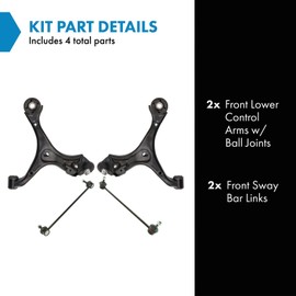 TRQ Front Suspension Kit Control Arm with Ball Joint Sway Bar Stabilizer Link Compatible with 2016-2022 Acura ILX