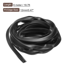 sourcing map sourcing map U Channel Edge Trim, 19.7ft Length Rubber Guard Seal Strip Edge Protector Flat Type Fit for 12mm Edge, (5/8" W x 9/16" H) Black