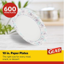 Glad Round Disposable Paper Plates for All Occasions | New & Improved Quality | Soak Proof, Cut Proof, Microwaveable Heavy Duty Disposable Plates | 10" Diameter, 600 Count Bulk Paper Plates,Blue,White