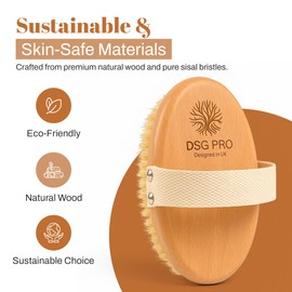 DSG PRO Firm Exfoliating Body Brush – Beech Wood & Sisal Bristles – Dry Brushing, Lymphatic Massage & Cellulite Remover Brush – Bath & Shower