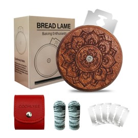 COOHLYEE Bread Lame Sourdough Scoring Tool,Wooden Lame Bread Scoring Tool with 5 Razor Blades and Leather Storage Cover,UFO Bread Lame Dough Scoring Tool for Bread Baking (Lotus)
