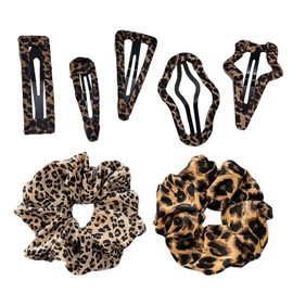7 Pieces Leopard Print Silk Retro Elastic Ponytail Hair Bobbles Hair Accessories