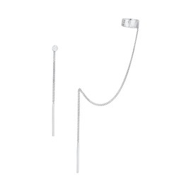 Elli Women's Earcuff Chain Pull Through Plate in 925 Sterling Silver, Sterling silver, None