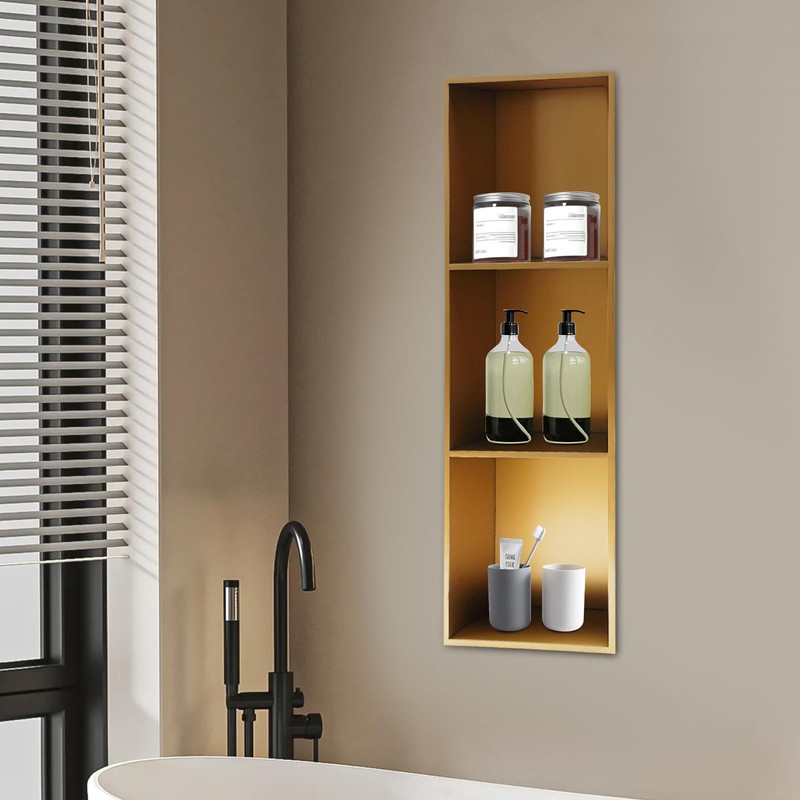 BIXIBIN 3-Tier Recessed Bathroom Shower Shelf in Titanium Gold, Stainless